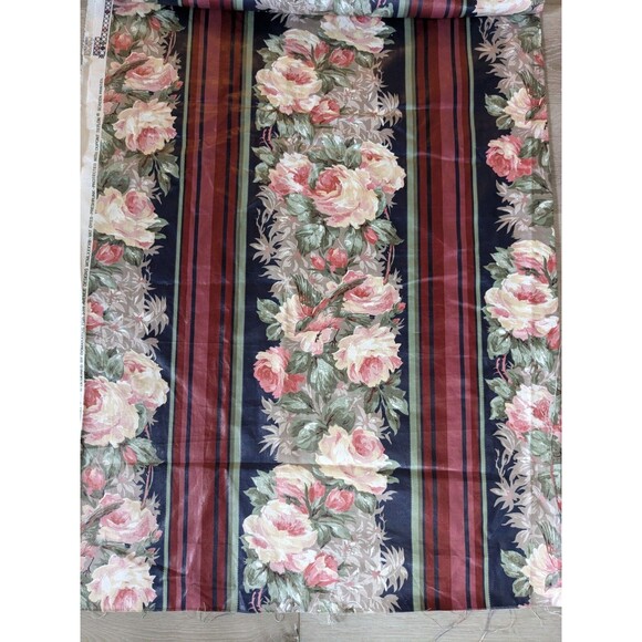 3 Yards 5th Avenue Designs Blue Red Stripe Floral Drapery Decorator Fabric - Picture 2 of 7